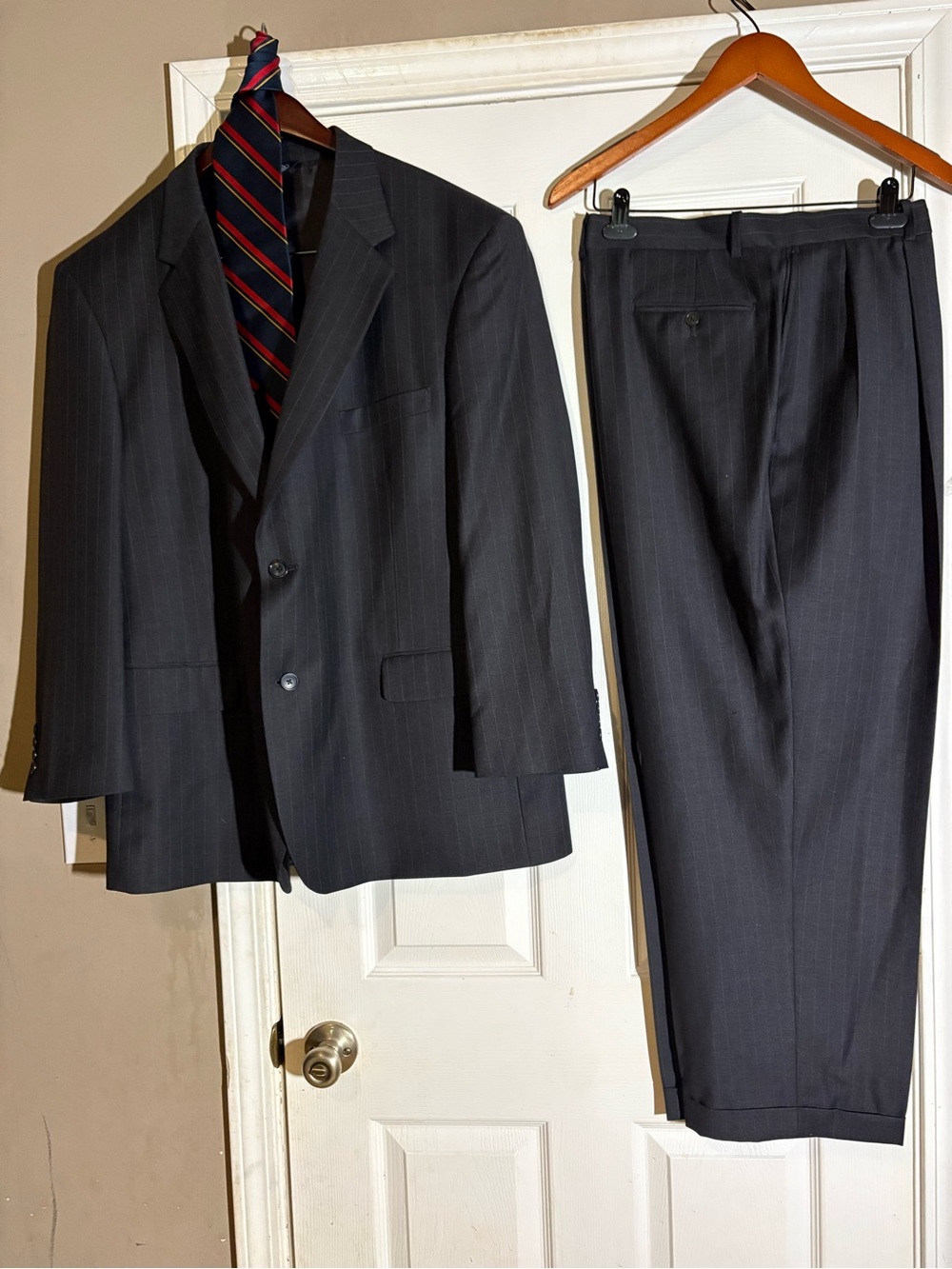 Men's Charcoal Pinstripe Suit Jacket and Trousers - Classic Two-Piece
